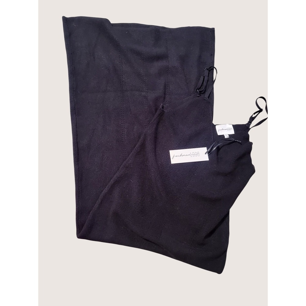 Freshman 1996‎ Black Ribbed Knit Maxi Slip Dress Spaghetti Straps V Neck size M - Picture 7 of 7